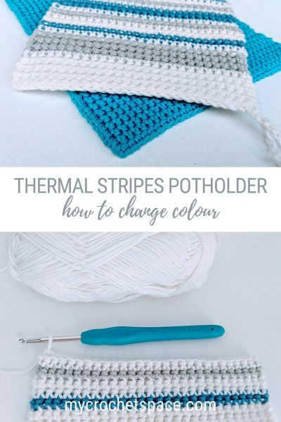 Thermal stripes crochet potholder. How to crochet extra thick potholder