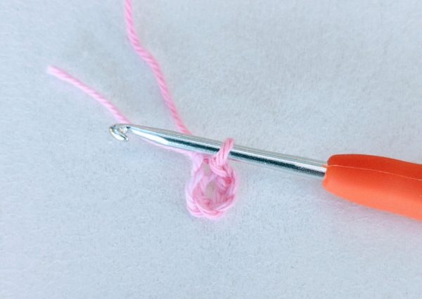 crochet hook inserted into the  starting chain 