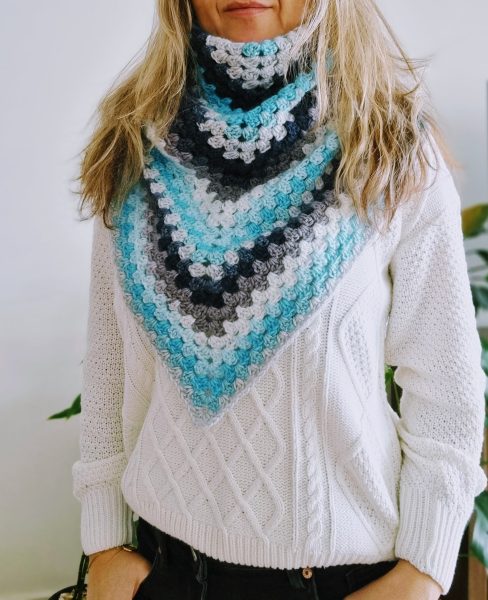 Crochet Triangle Shawl - Aquamarine Joy - My Crochet Space