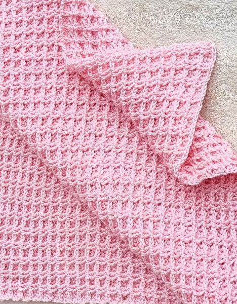 pink crochet waffle stitch blanket