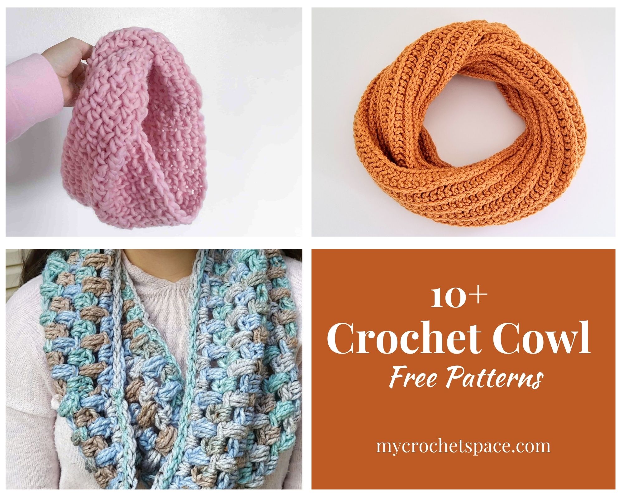 picture of three different crochet cowls