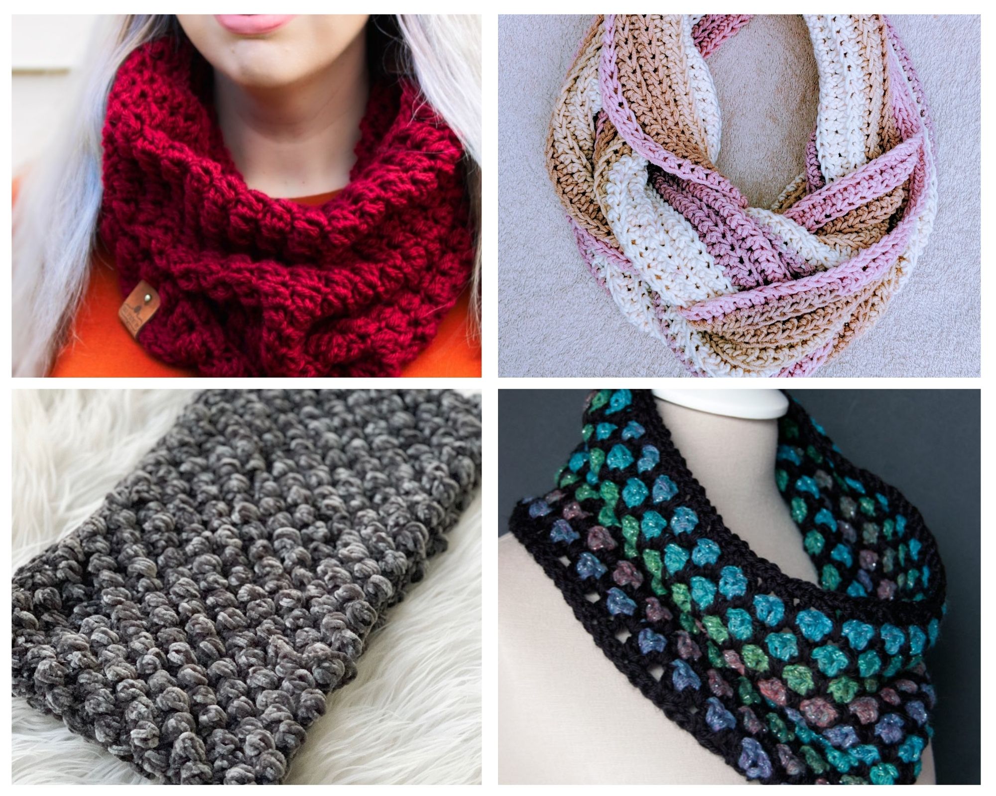 photo of four crochet cowls