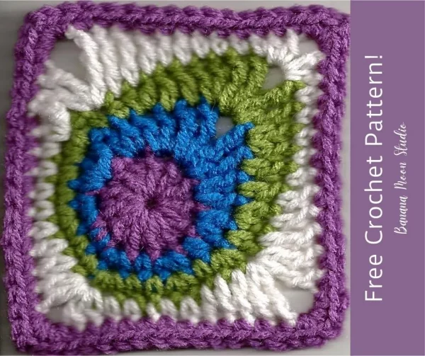 unique crochet granny square in purple