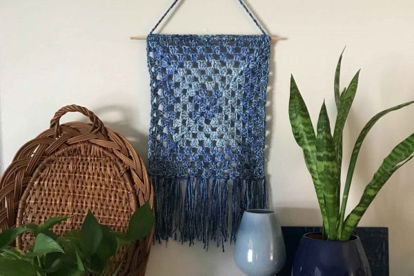 blue crochet wall hanging 