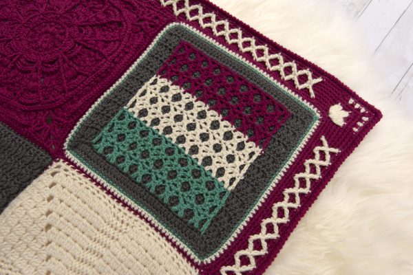 unusual crochet granny square in three block colours