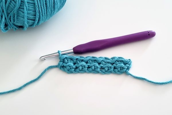 Even Moss stitch 2 rows, using blue cotton yarn 