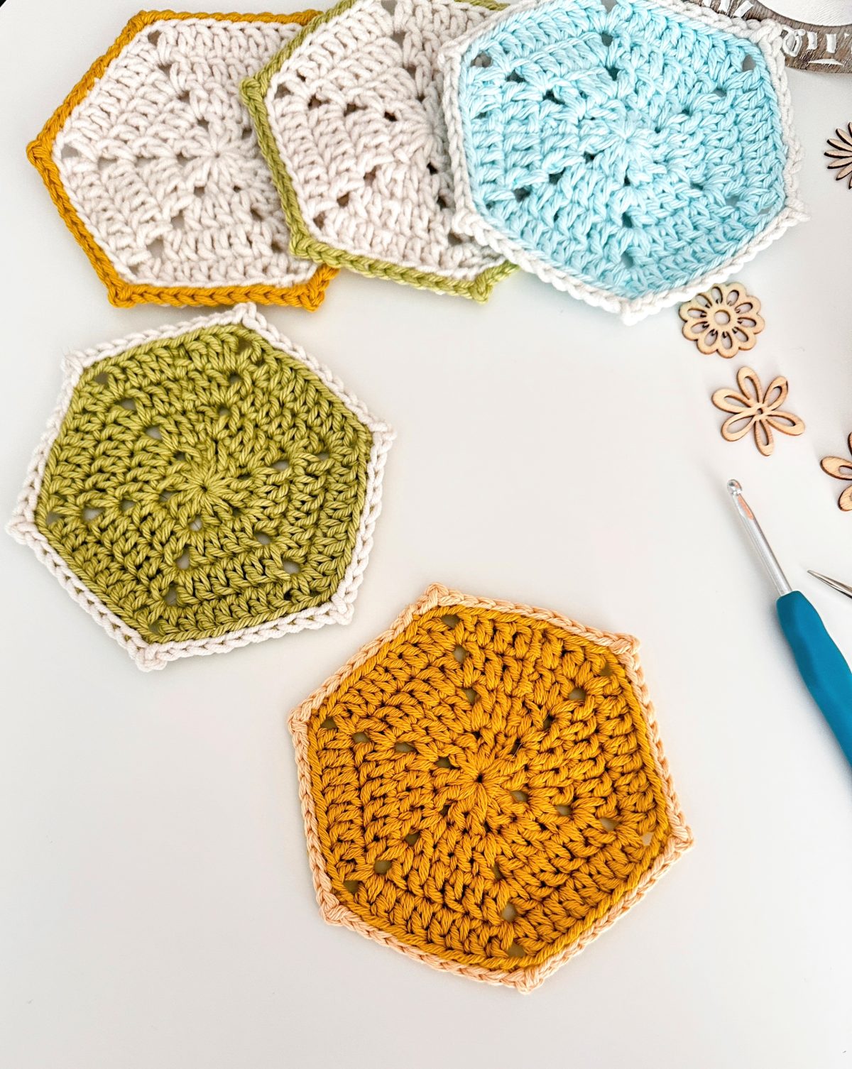 Easy Hexagon Crochet Coasters